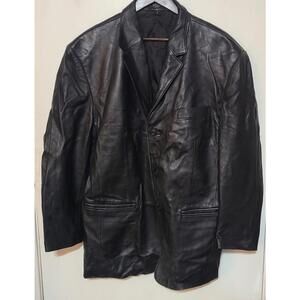 100% Genuine Leather Jacket Mens Size Large Black Blazer Coat Oversized J Ferrar